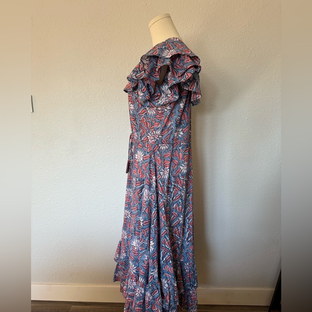 Mille Resortwear Palma Bohemian Ruffle Dress Blue/Pink Floral size XXS - Picture 5 of 13